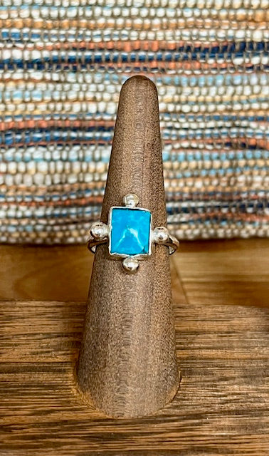 Handcrafted rectangle "kingman" turquoise silver ring