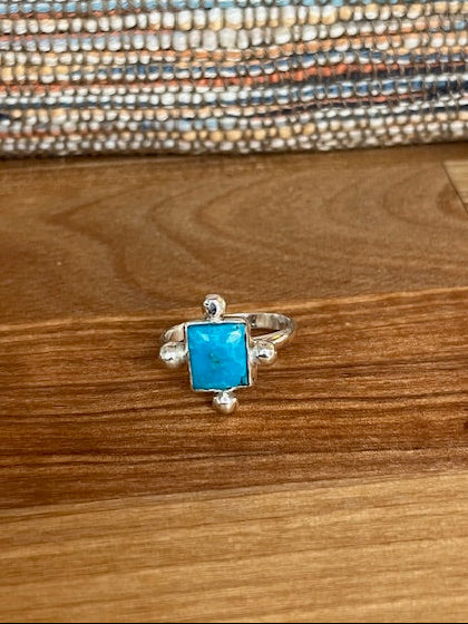 Handcrafted rectangle "kingman" turquoise silver ring