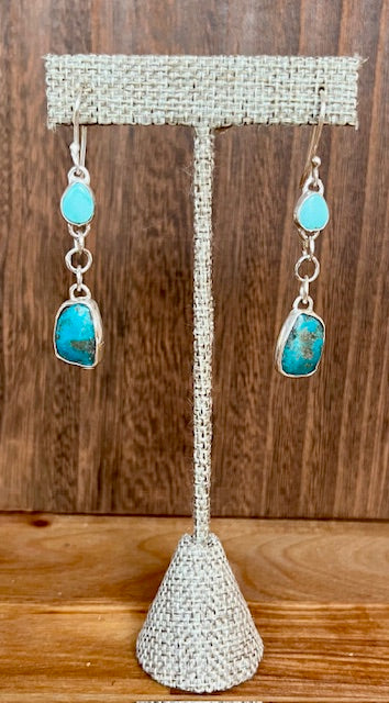 Handcrafted silver turquoise dangle earrings