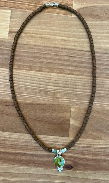 Hematite beaded necklace with "Eliza" turquoise pendant
