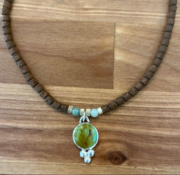 Hematite beaded necklace with "Eliza" turquoise pendant