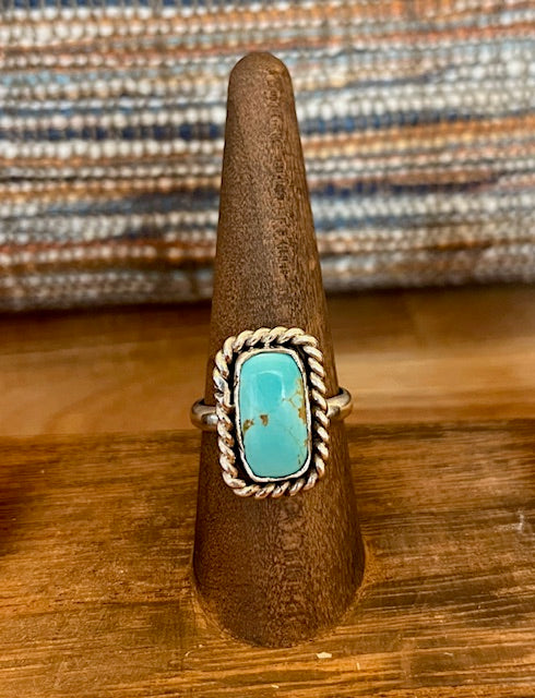 Handcrafted rectangular  "#8" turquoise silver ring