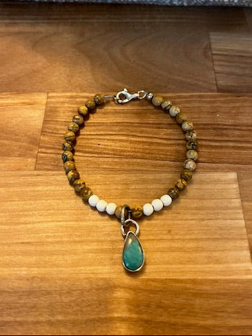 Jasper beaded bracelt with turquoise charm