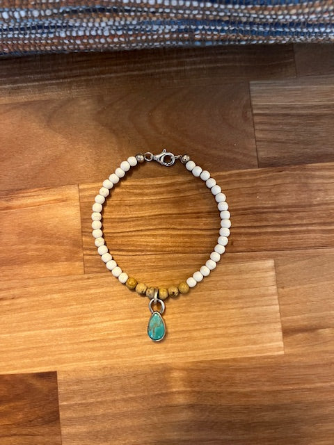 Stone beaded  bracelet with turquoise charm