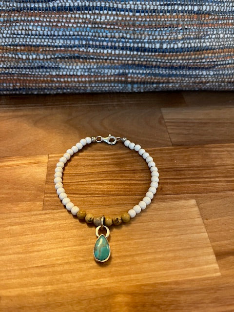 Stone beaded  bracelet with turquoise charm