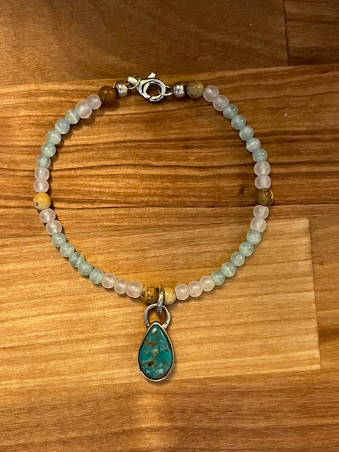 Aventurine beaded bracelet with turquoise charm