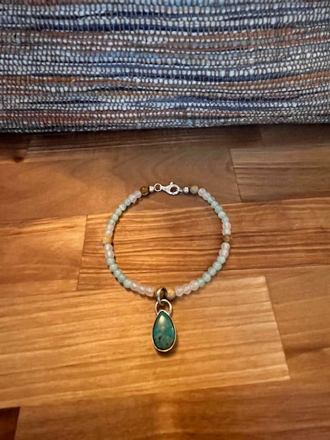 Aventurine beaded bracelet with turquoise charm