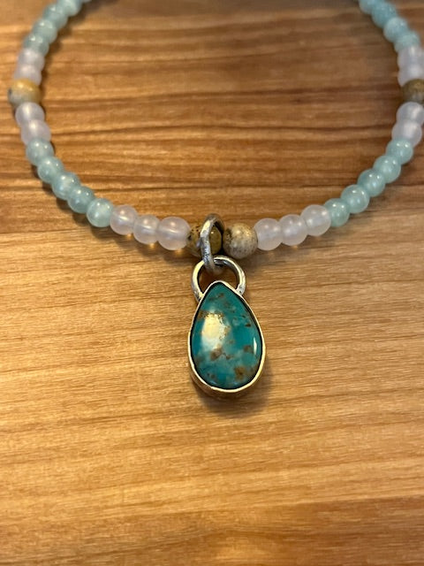 Aventurine beaded bracelet with turquoise charm