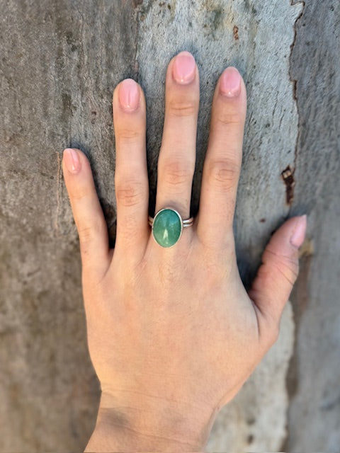 Handcrafted oval "Amanzonite"  silver ring