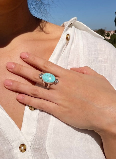 Handcrafted oval "Sleeping Beauty" turquoise silver ring