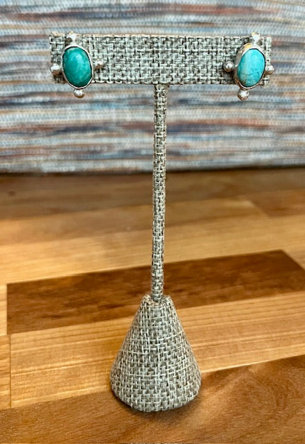 Handcrafted turquoise sterling silver post earring with ball detail