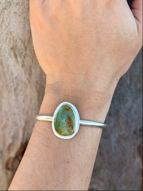 Handcrafted silver cuff with turquoise stone