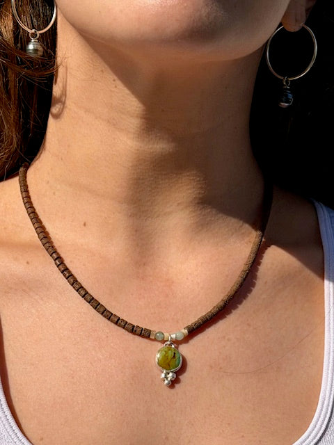Hematite beaded necklace with "Eliza" turquoise pendant