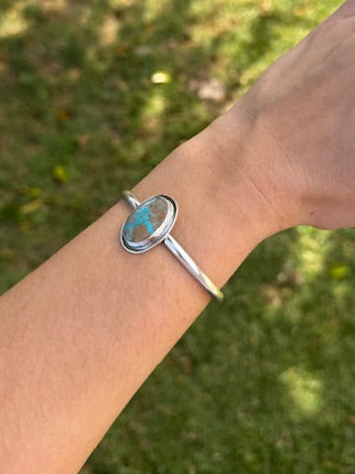 Handcrafted silver cuff with turquoise stone