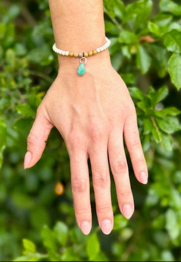 Stone beaded  bracelet with turquoise charm