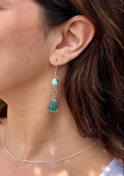Handcrafted silver turquoise dangle earrings