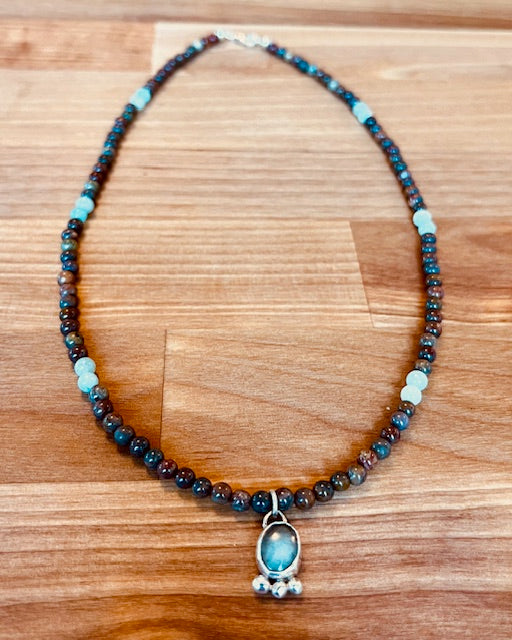 Natural bone beaded necklace with turquoise charm
