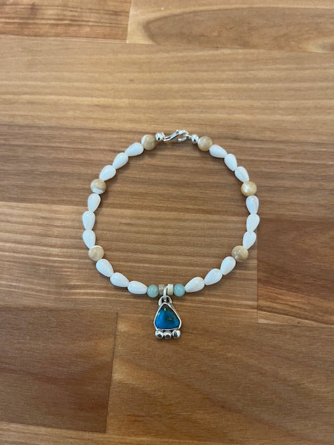 Shell Bracelet with turquoise charm